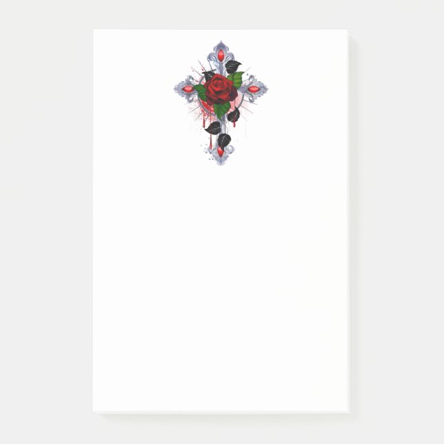 Notas Post-it® Cruz de Plata con una Rosa Roja (Anverso)