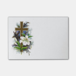 Notas Post-it® Cruz del oro con la flor blanca