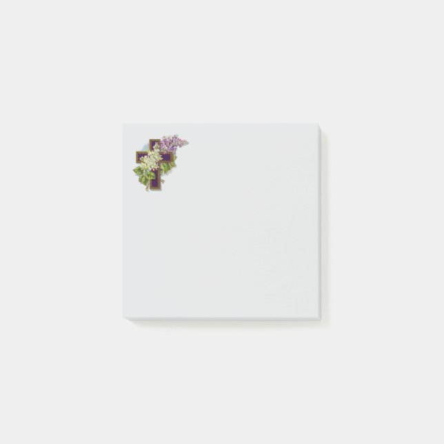 Notas Post-it® Cruz Morada y Flores (Anverso)