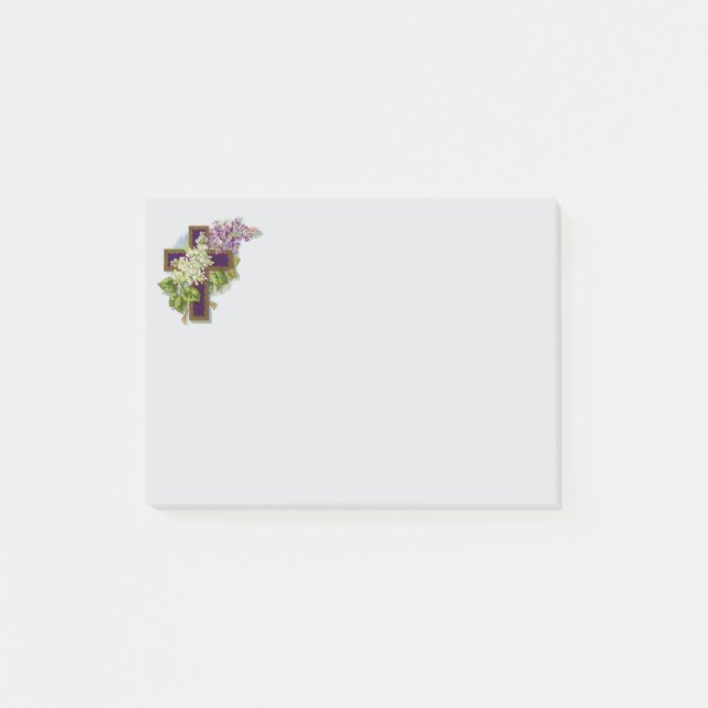 Notas Post-it® Cruz Morada y Flores (Anverso)