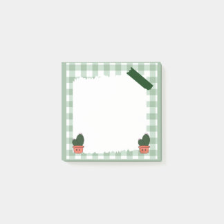 Notas Post-it® Cuaderno encantador de gingham de cactus verde sal