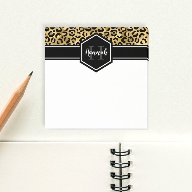 Notas Post-it® Cuadrado de Monograma de Lugares de Leopardo Negro (Subido por el creador)