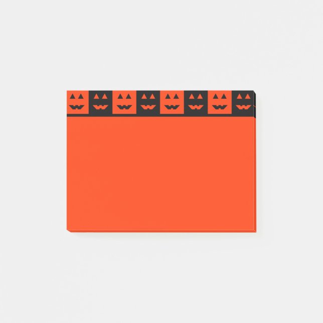 Notas Post-it® Cuadrados de cara de calabaza de Halloween (Anverso)