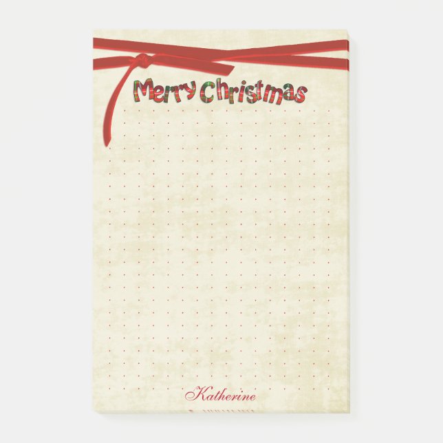 Notas Post-it® Cuadrícula de puntos Merry Navidad Tartán tipograf (Anverso)