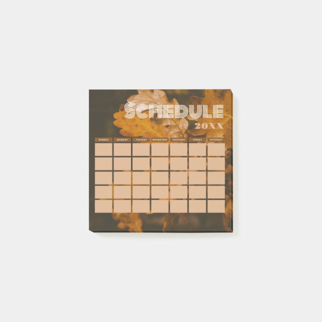 Notas Post-it® Cuadro mensual de cuadros fotográficos marrón y ne (Anverso)