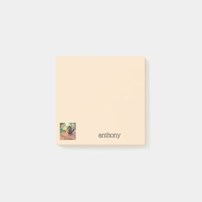 Notas Post-it® Cuervo Come Pizza Personalizable | Regala Amor (Anverso)