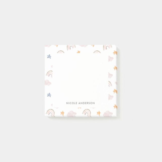 Notas Post-it® Cuidada acuarela Pastel Estrellas de nubes arcoiri (Anverso)