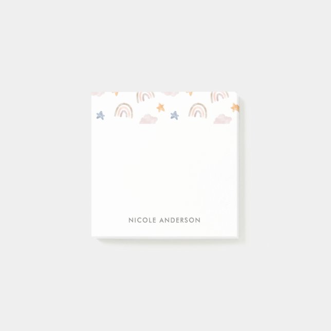 Notas Post-it® Cuidada acuarela Pastel Estrellas de nubes arcoiri (Anverso)