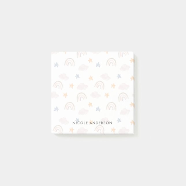 Notas Post-it® Cuidada acuarela Pastel Estrellas de nubes arcoiri (Anverso)