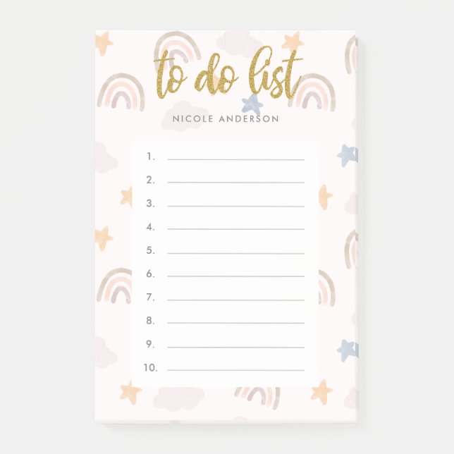 Notas Post-it® Cuidada acuarela Pastel Nubes Arcoiris Para Hacer  (Anverso)