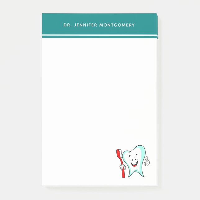 Notas Post-it® Cuidado dental Feliz diente con cepillo de dientes (Anverso)