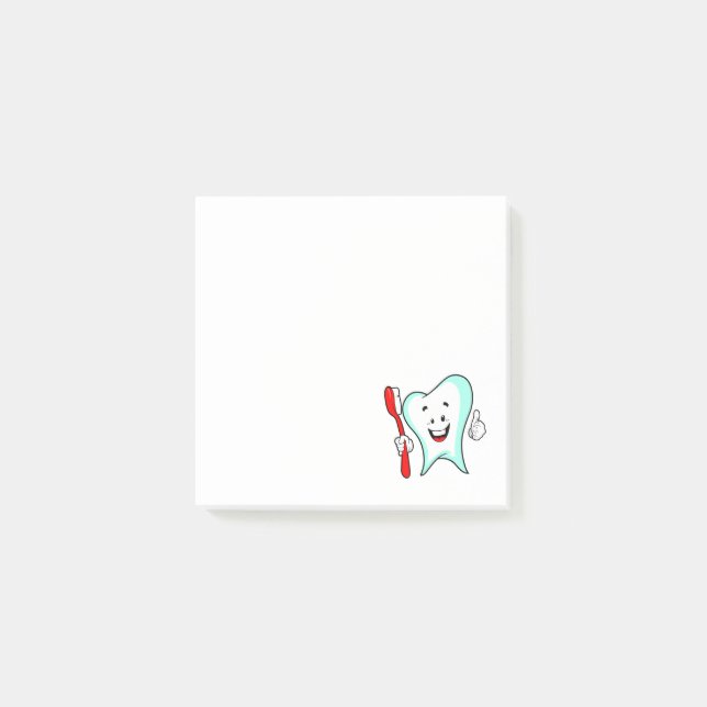 Notas Post-it® Cuidado dental Feliz diente con cepillo de dientes (Anverso)