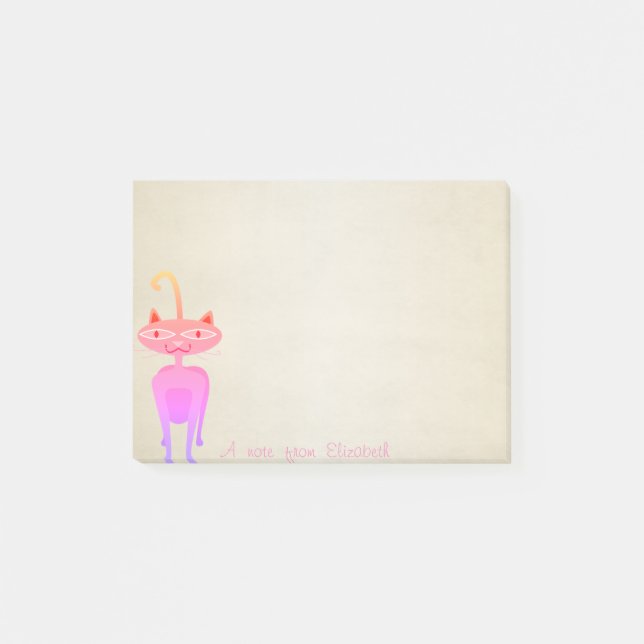 Notas Post-it® Cuidado, Elegante, Gato Rosa (Anverso)