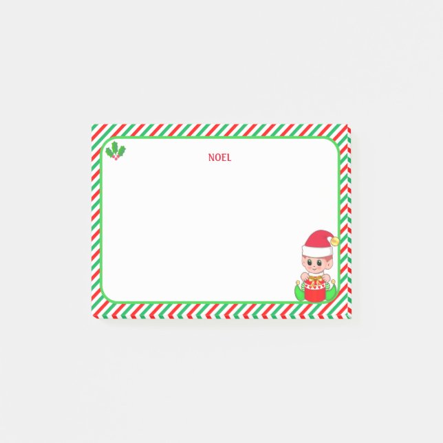 Notas Post-it® Cuidados Navidades elf y marco verde, rojo y blanc (Anverso)