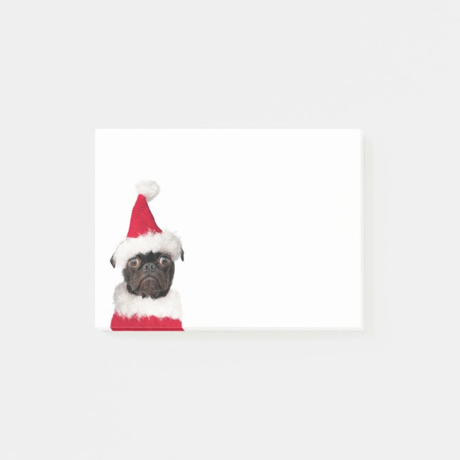 Notas Post-it® Cuidados Navidades Pug Puppy Santa Hat (Anverso)