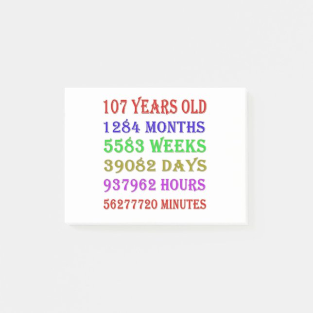 Notas Post-it® Cumpleaños 107: Logros destacados (Anverso)