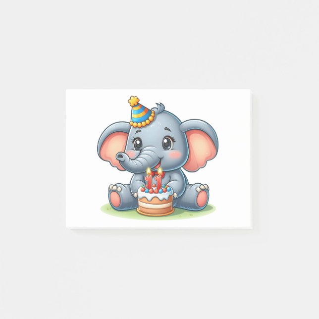 Notas Post-it® Cumpleaños 11 de elefante lindo (Anverso)