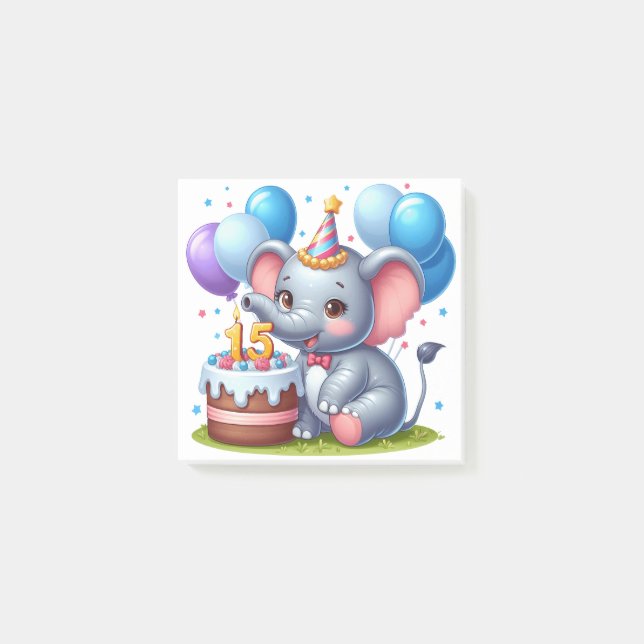 Notas Post-it® Cumpleaños 15 de elefante lindo (Anverso)