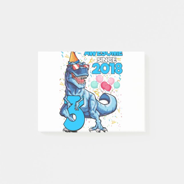 Notas Post-it® Cumpleaños 3 Dinosaurio Niño 3 Años Niños Impresio (Anverso)