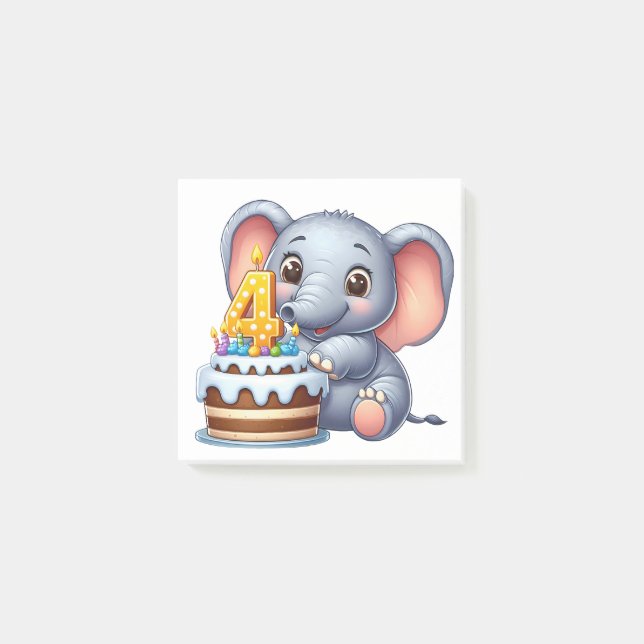 Notas Post-it® Cumpleaños 4 de elefante lindo (Anverso)