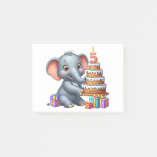 Notas Post-it® Cumpleaños 5 de Elefante Adorable