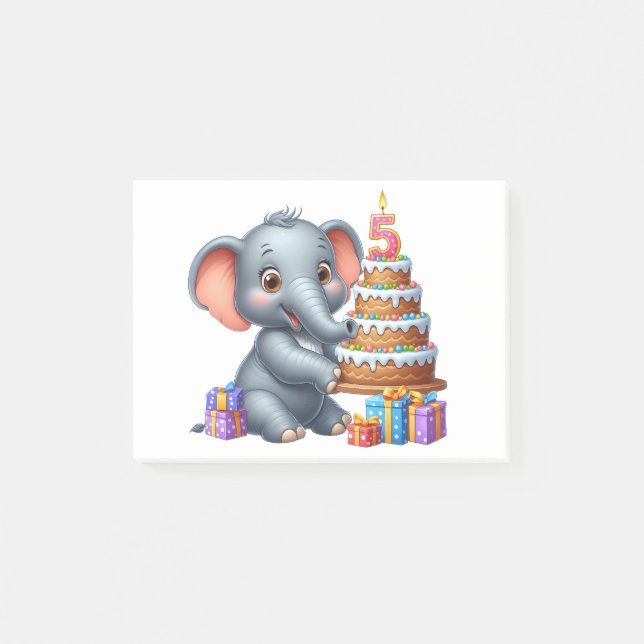 Notas Post-it® Cumpleaños 5 de Elefante Adorable (Anverso)