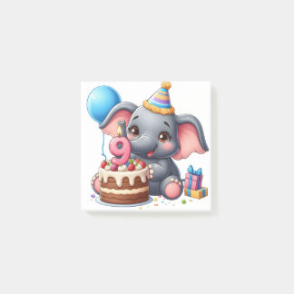 Notas Post-it® Cumpleaños 9 de elefante lindo