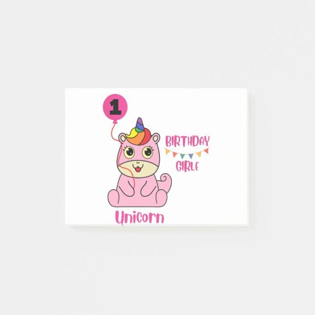 Notas Post-it® cumpleaños chica de unicornio (Anverso)