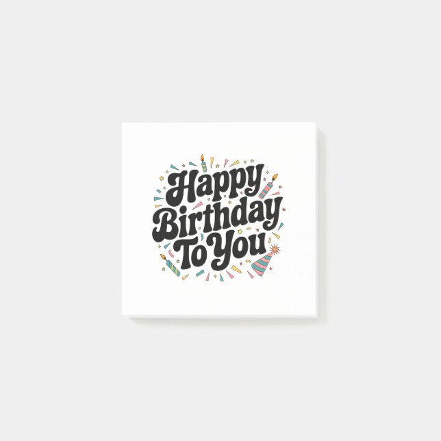 Notas Post-it® Cumpleaños Confeti Retro (Anverso)