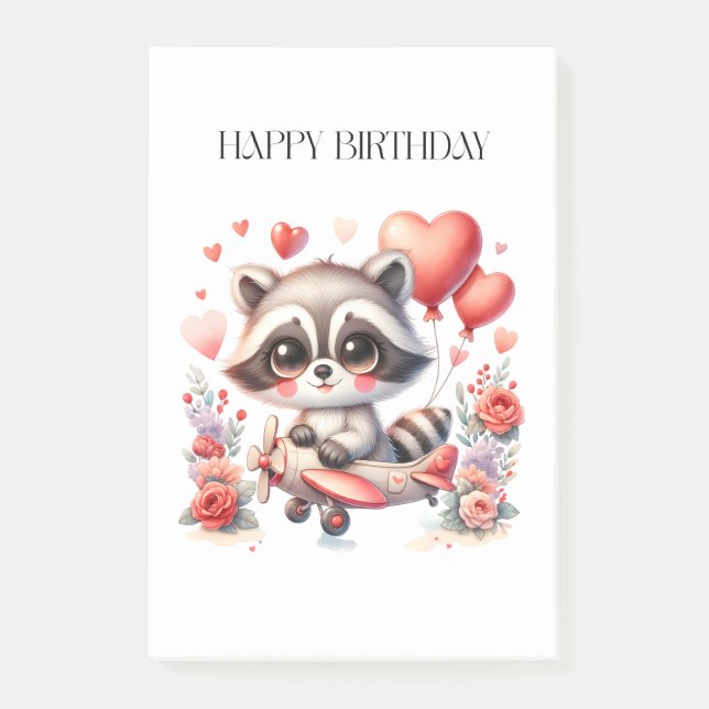 Notas Post-it® Cumpleaños de Mapache Volador (Anverso)