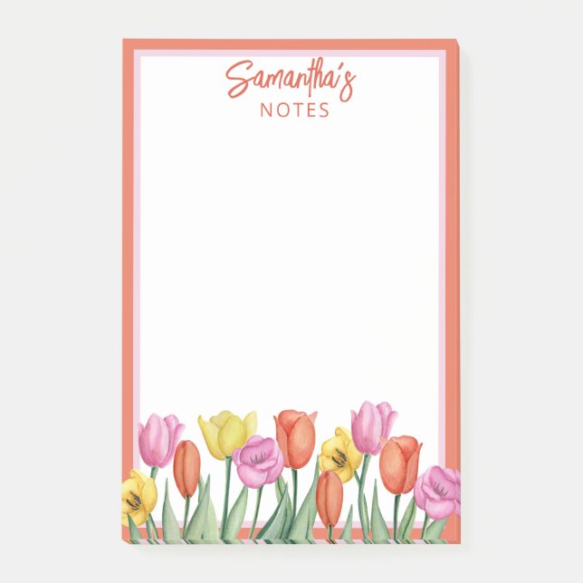 Notas Post-it® Cumpleaños de Tulipanes Florales (Anverso)