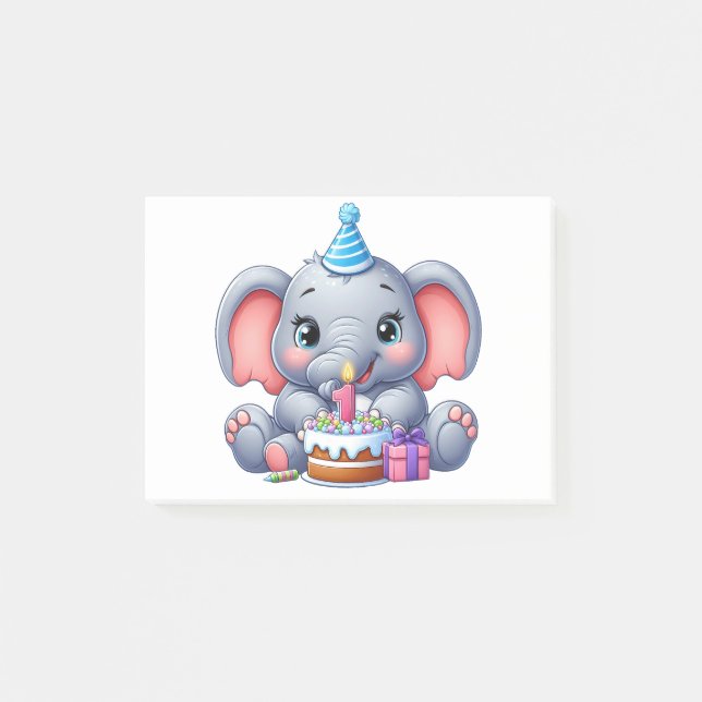 Notas Post-it® Cumpleaños del elefante bebé 1 (Anverso)