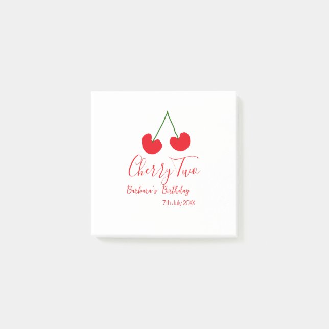 Notas Post-it® Cumpleaños dos 2º cereza roja niños simple  (Anverso)