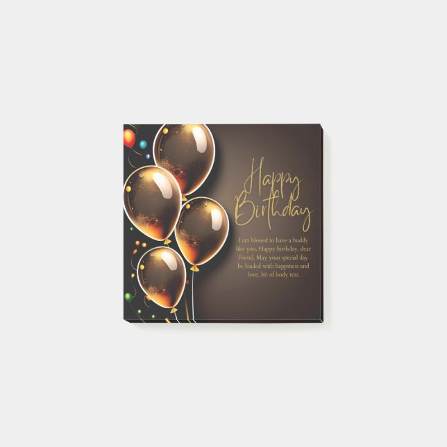 Notas Post-it® Cumpleaños negro y dorado (Anverso)