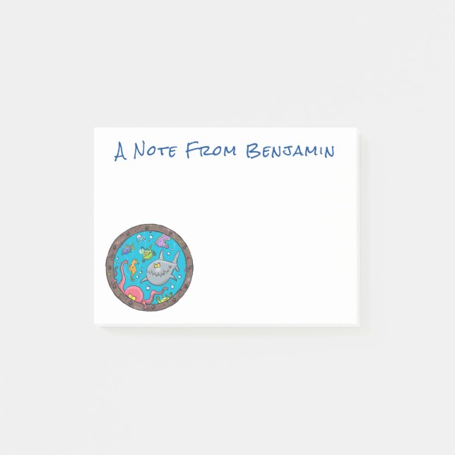 Notas Post-it® Curiosas criaturas marinas bajo el agua dibujando  (Anverso)