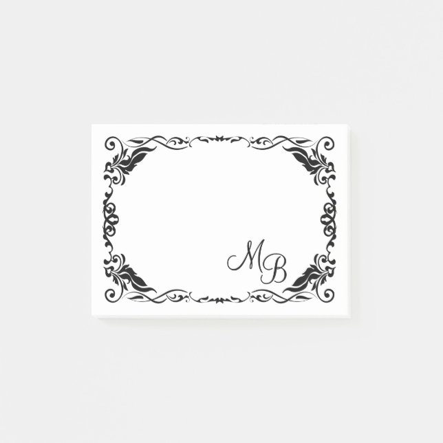 Notas Post-it® Custom Antique Floral Scroll Border Art Pattern (Anverso)