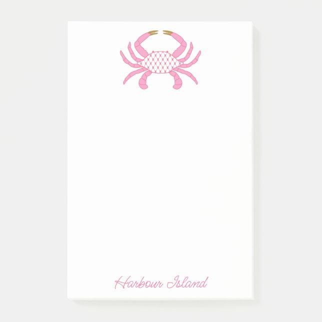 Notas Post-it® Custom Chic Pink Crab | Coastal Sticky Notes (Anverso)
