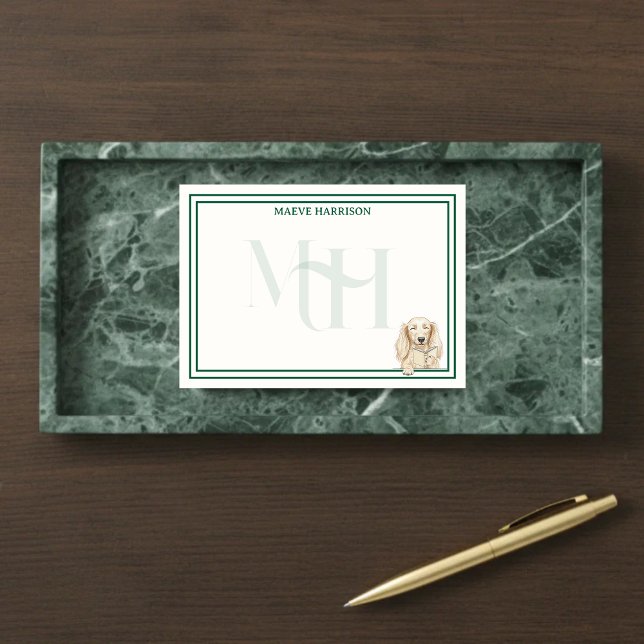 Notas Post-it® Custom Monogram Hand Drawn Dachshund Reading (Gift custom stationery to the dog lover in your life! )
