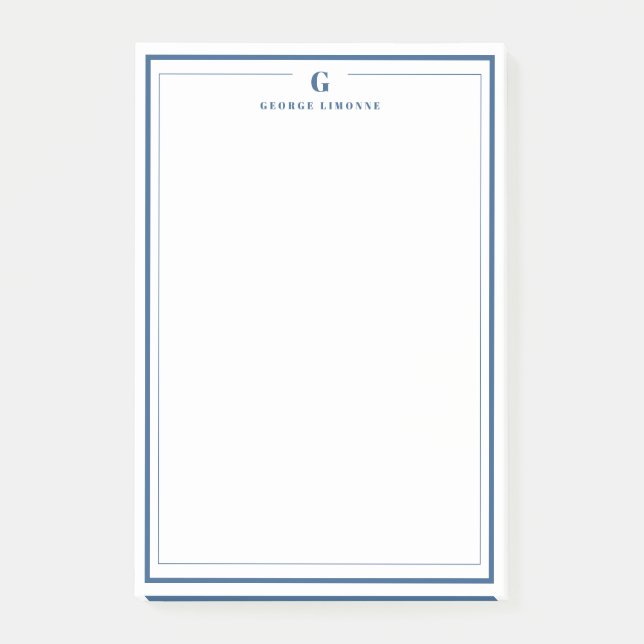 Notas Post-it® Custom Monogram Navy Blue Border Stationery  (Anverso)