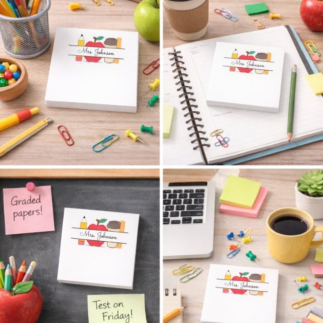 Notas Post-it® Custom Teacher Name Apple Pencil Ruler (Custom Teacher Name Apple Pencil Ruler Post-it Notes)