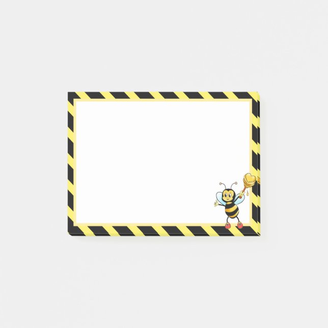 Notas Post-it® Cute Abeja Bombón sobre negro y amarillo (Anverso)