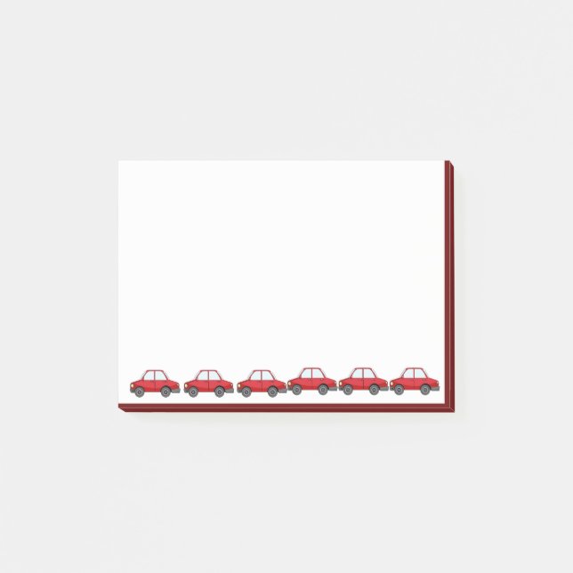 Notas Post-it® Cute acuarelaCoches de vehículos automotores rojos (Anverso)