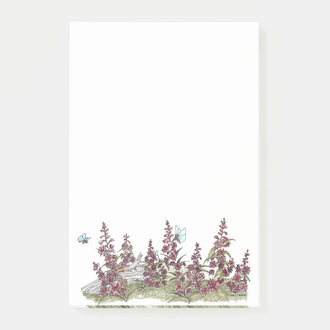 Notas Post-it® Cute Alaska Fireweed con Butterflies Post It Notes (Anverso)