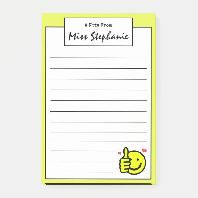 Notas Post-it® Cute Amarillo Pulgares Arriba Sonrisa Cara Del Pro (Anverso)