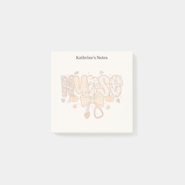 Notas Post-it® Cute Autumn patchwork Enfermera Médica Trabajadora (Anverso)