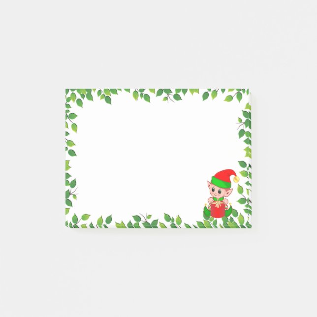 Notas Post-it® Cute Baby Elf y marco de hoja verde (Anverso)