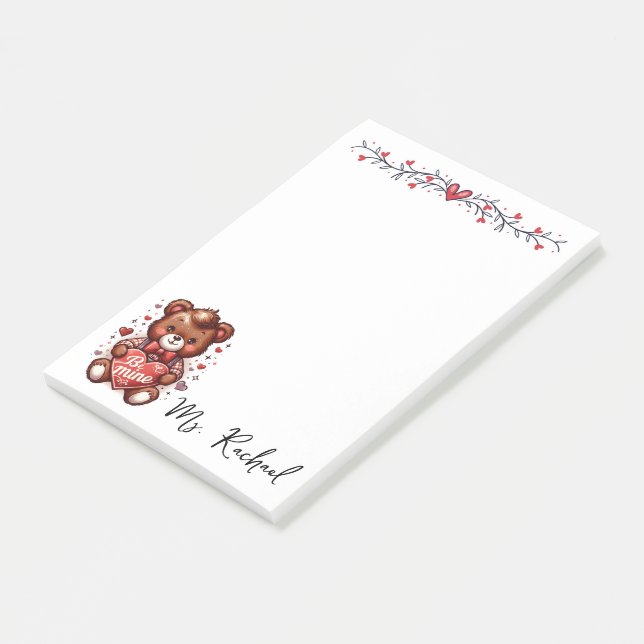 Notas Post-it® Cute Be Mine Bear Valentines Personalizado (En perspectiva)