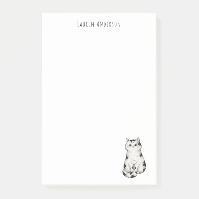 Notas Post-it® Cute black and white whimsical Cat Notepad (Anverso)
