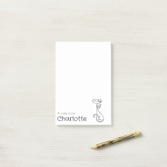 Notas Post-it® Cute black cartoon cat name (Escritorio)