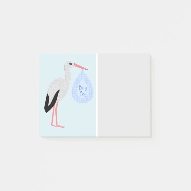 Notas Post-it® Cute Blue Baby Boy Stork (Anverso)
